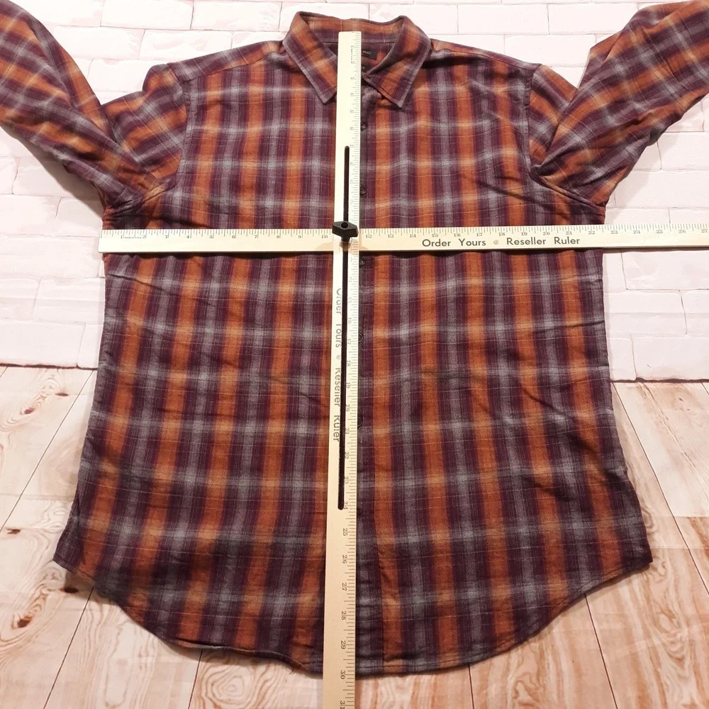 Banana Republic Luxe Flannel Shirt Mens Large Grant Fit Purple Orange Cotton
